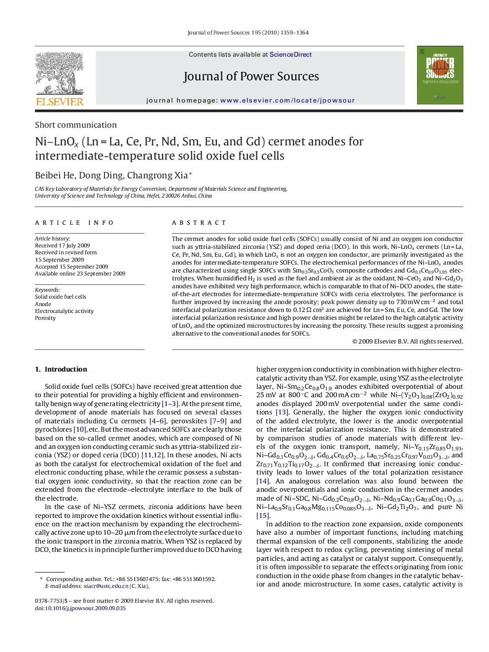 Ni–LnOx (Ln = La, Ce, Pr, Nd, Sm, Eu, and Gd) cermet anodes for intermediate-temperature solid oxide fuel cells