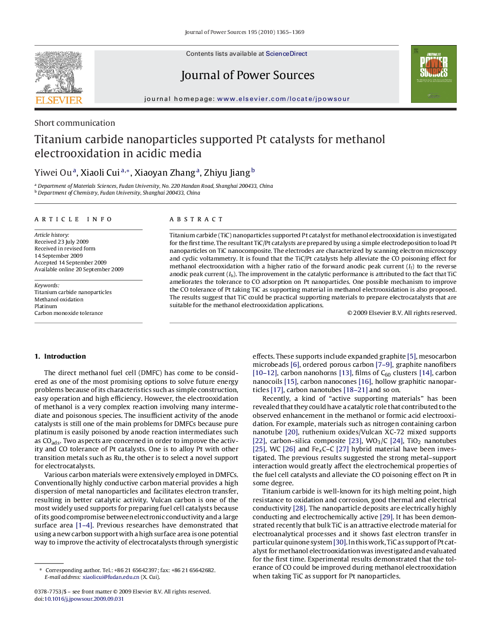 Titanium carbide nanoparticles supported Pt catalysts for methanol electrooxidation in acidic media