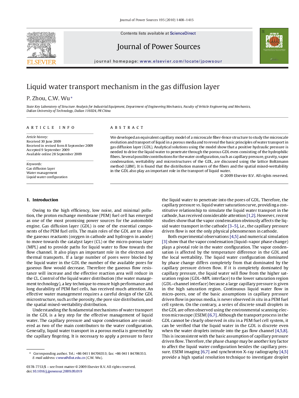 Liquid water transport mechanism in the gas diffusion layer