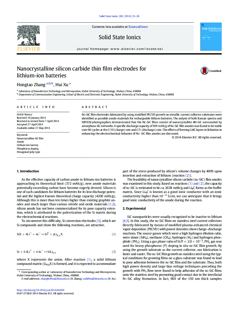 Nanocrystalline silicon carbide thin film electrodes for lithium-ion batteries