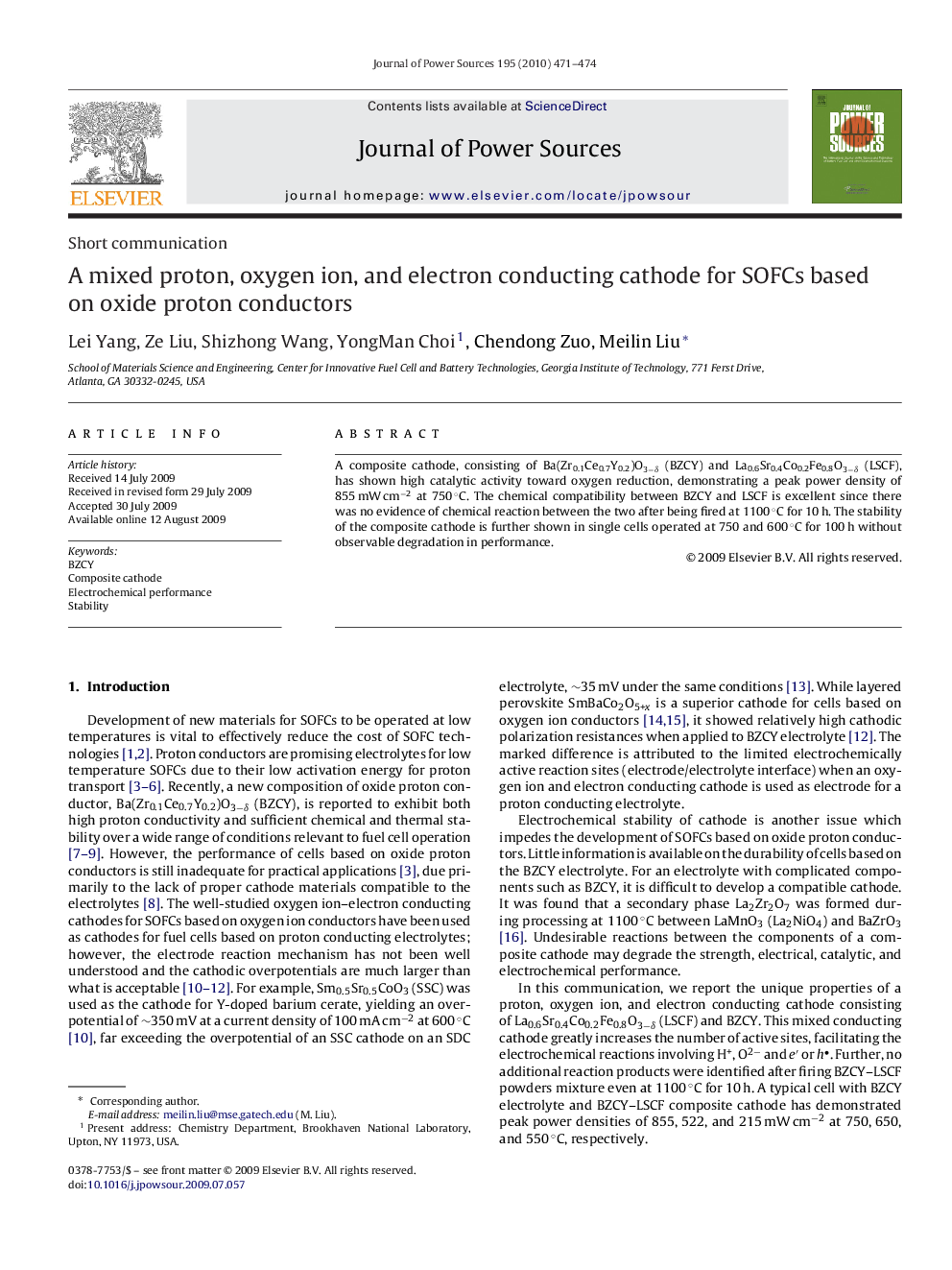 A mixed proton, oxygen ion, and electron conducting cathode for SOFCs based on oxide proton conductors