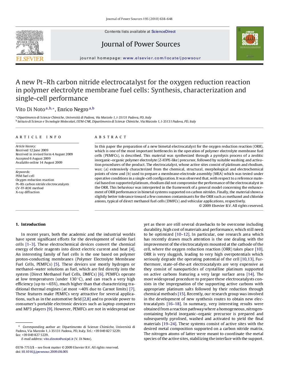 A new Pt–Rh carbon nitride electrocatalyst for the oxygen reduction reaction in polymer electrolyte membrane fuel cells: Synthesis, characterization and single-cell performance