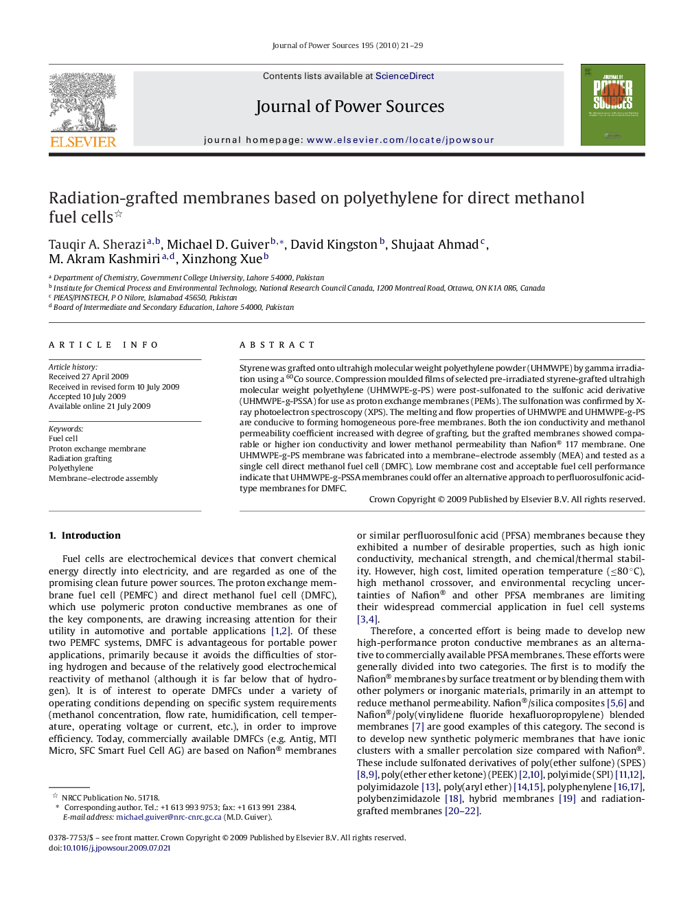 Radiation-grafted membranes based on polyethylene for direct methanol fuel cells 