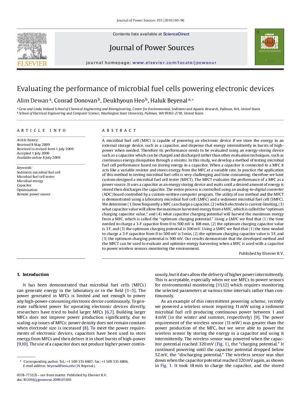 Evaluating the performance of microbial fuel cells powering electronic devices