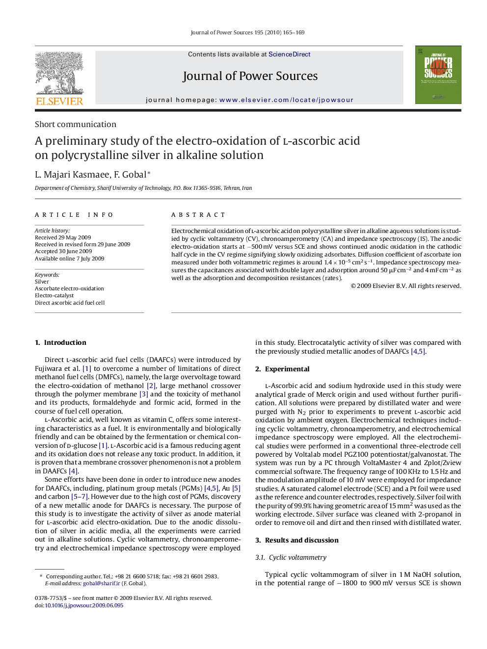 A preliminary study of the electro-oxidation of l-ascorbic acid on polycrystalline silver in alkaline solution