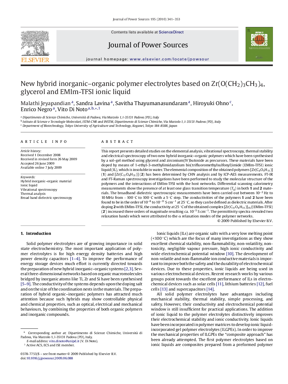 New hybrid inorganic–organic polymer electrolytes based on Zr(O(CH2)3CH3)4, glycerol and EMIm-TFSI ionic liquid