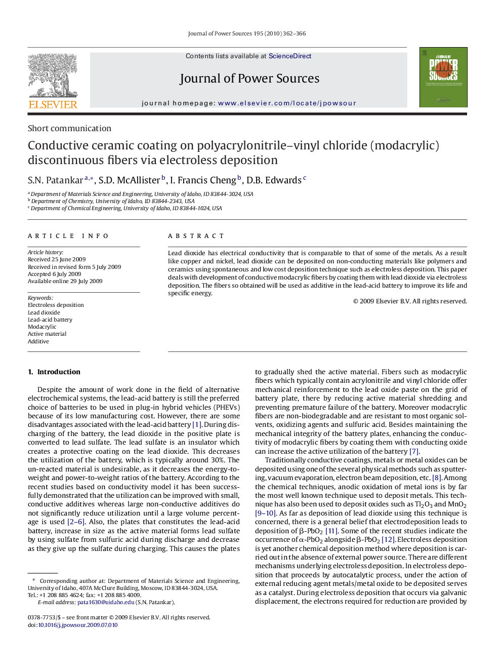 Conductive ceramic coating on polyacrylonitrile–vinyl chloride (modacrylic) discontinuous fibers via electroless deposition