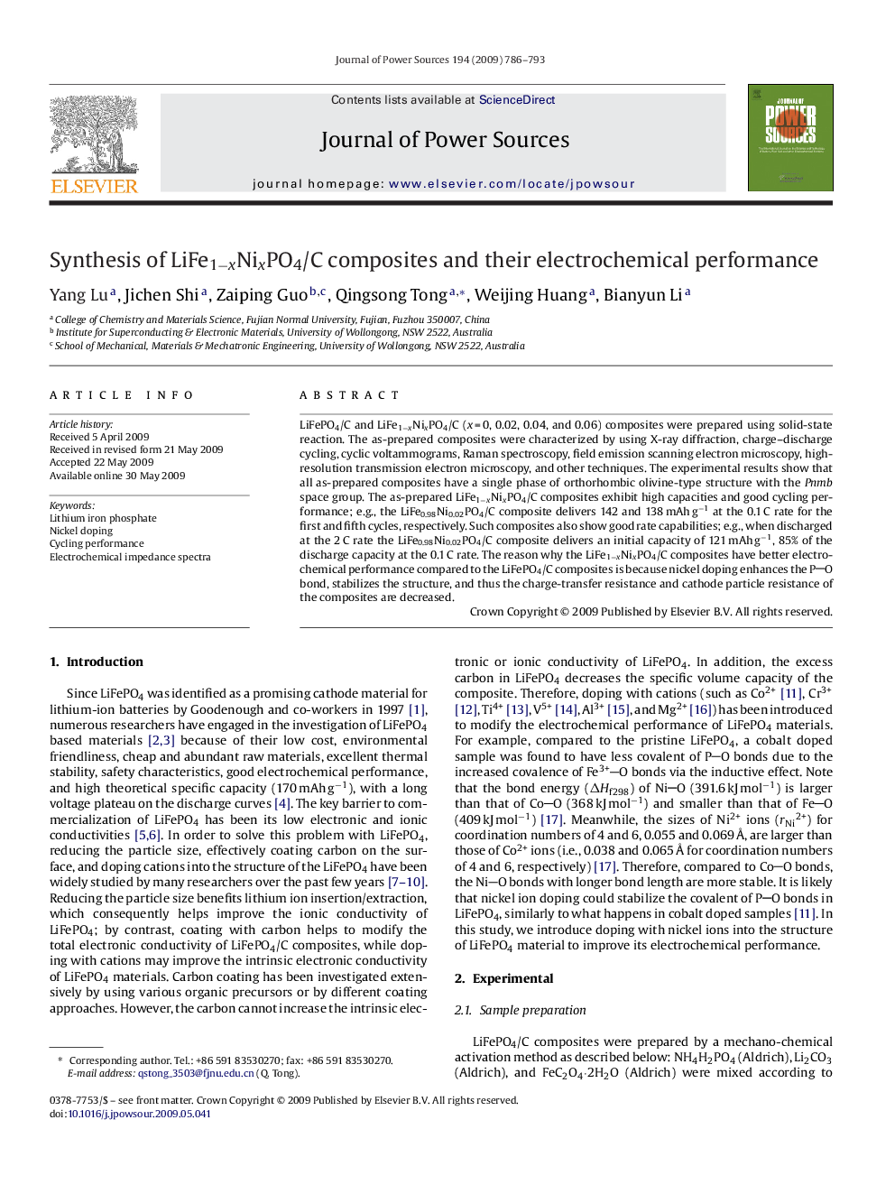 Synthesis of LiFe1−xNixPO4/C composites and their electrochemical performance