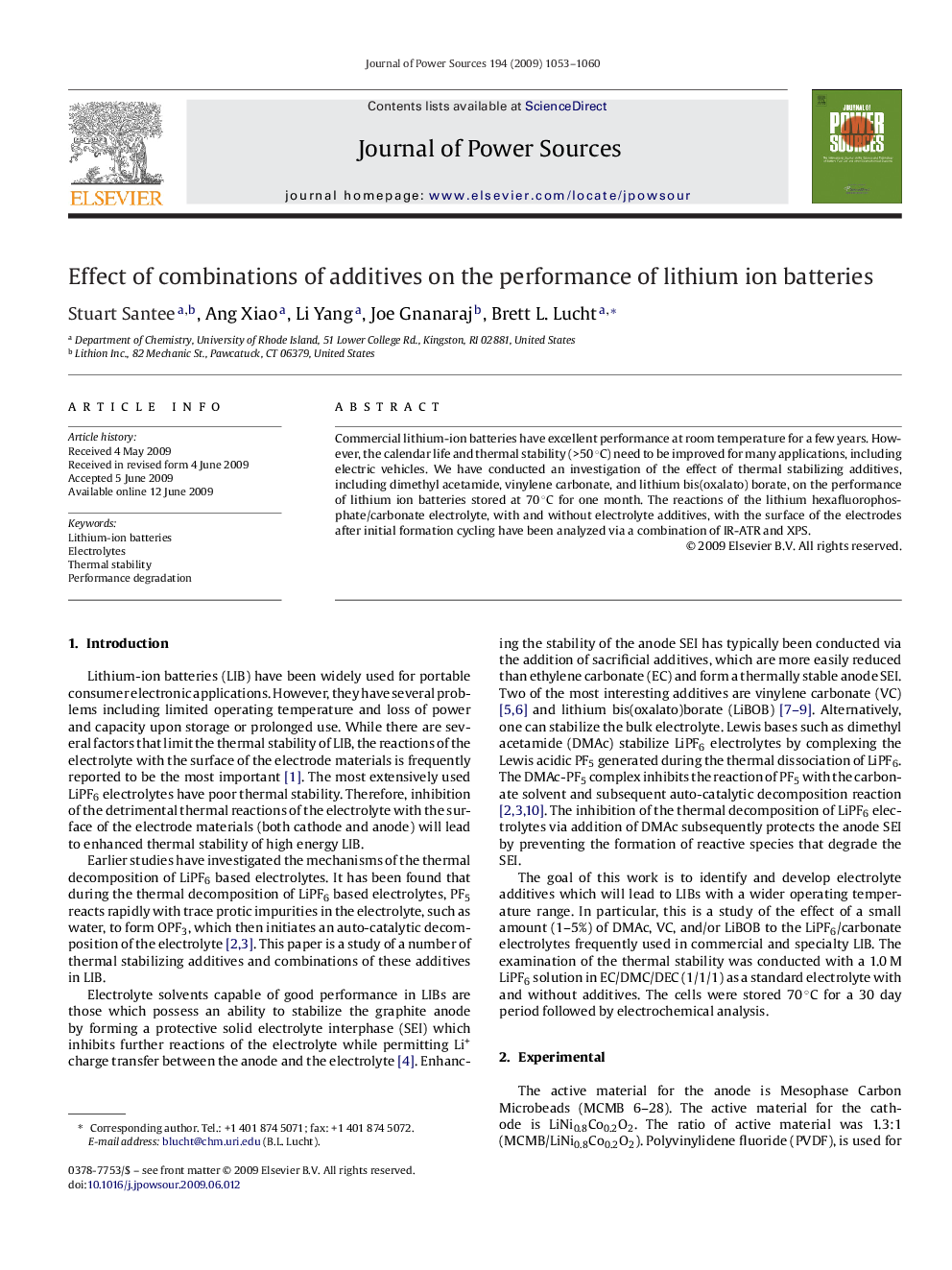 Effect of combinations of additives on the performance of lithium ion batteries