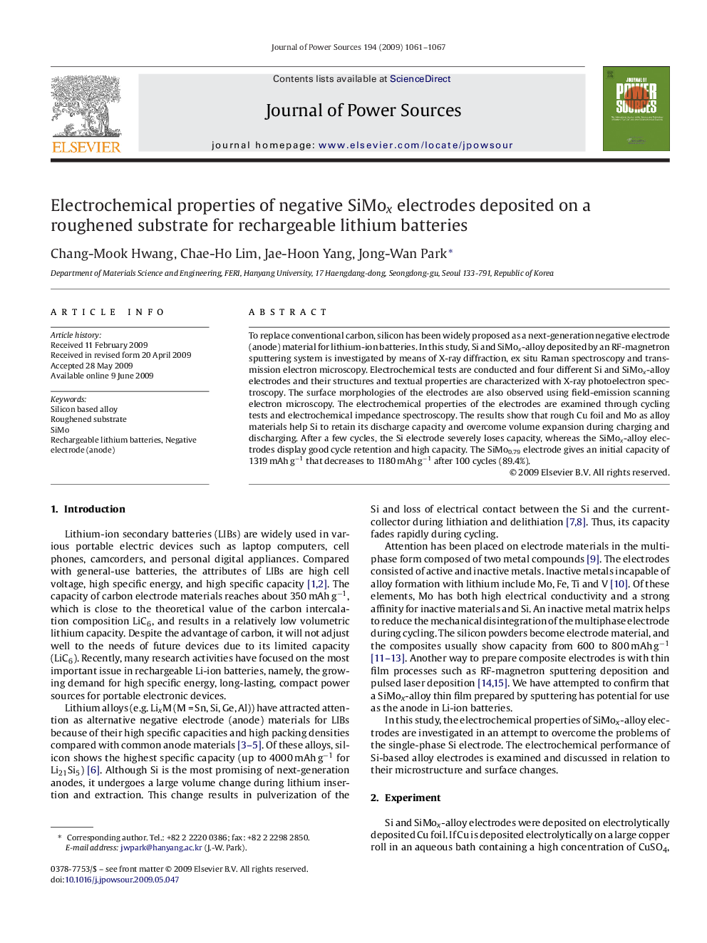 Electrochemical properties of negative SiMox electrodes deposited on a roughened substrate for rechargeable lithium batteries