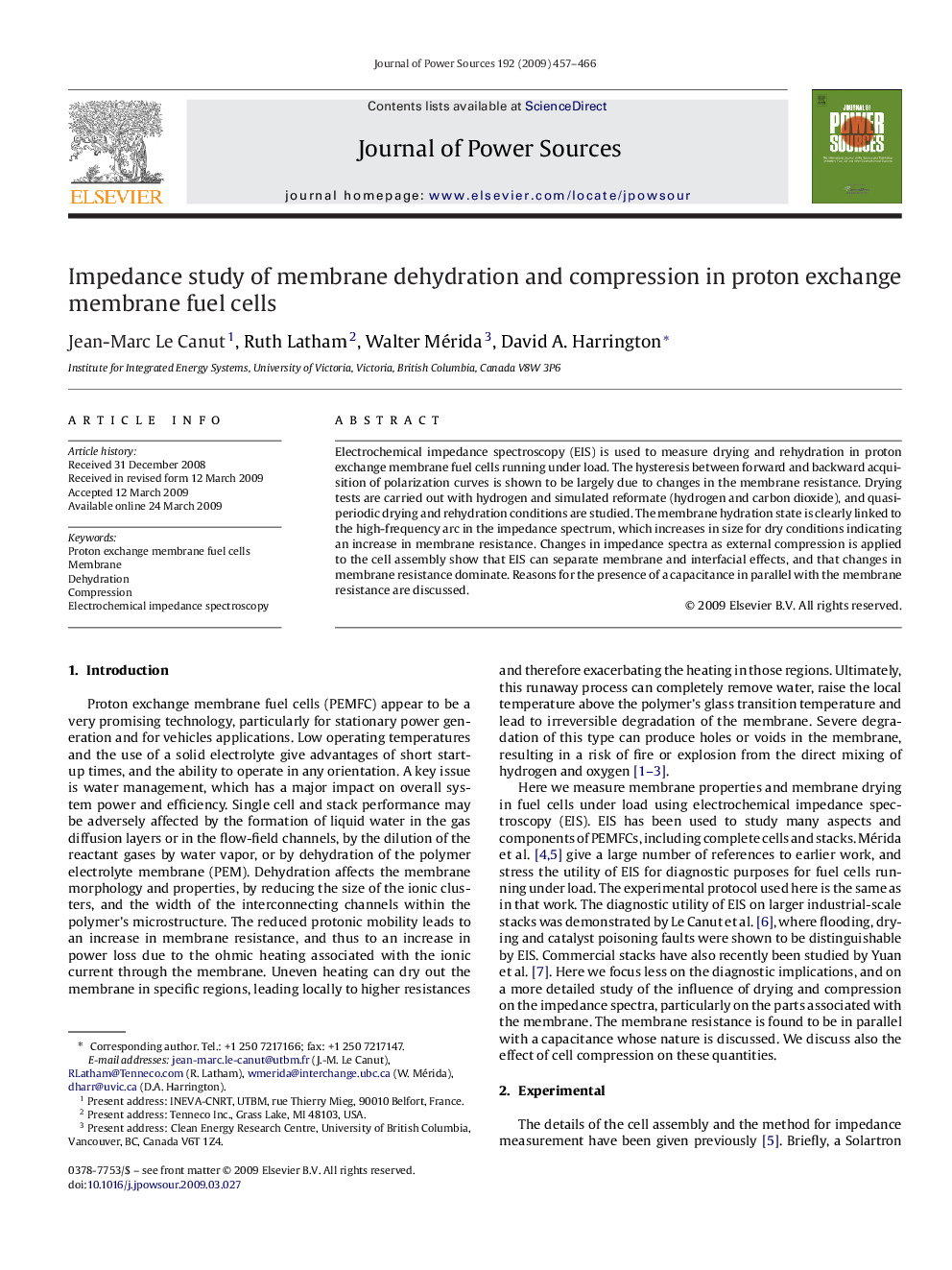 Impedance study of membrane dehydration and compression in proton exchange membrane fuel cells