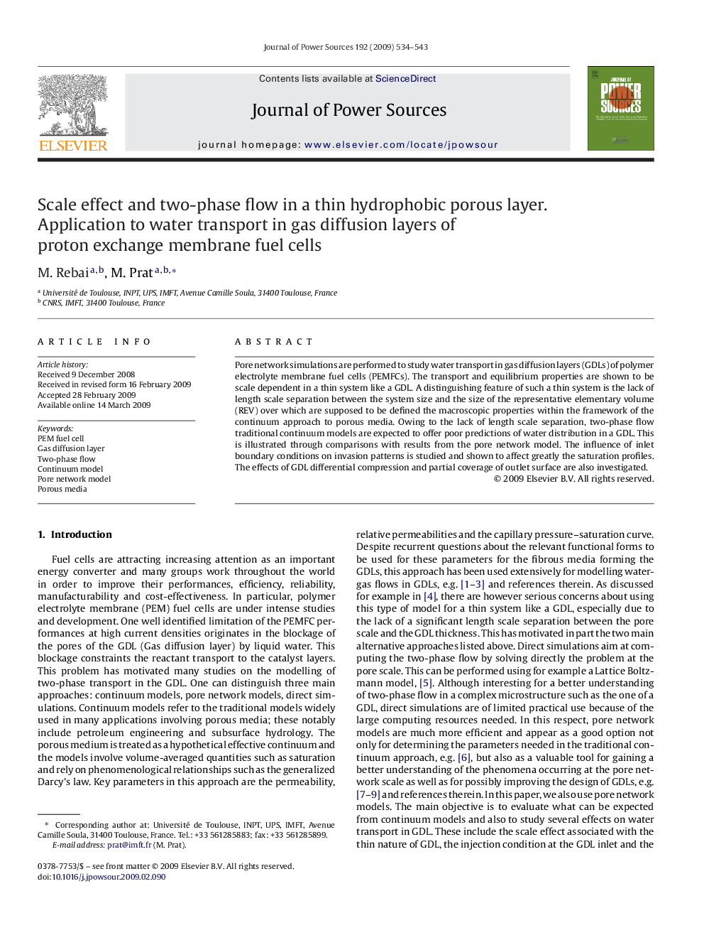 Scale effect and two-phase flow in a thin hydrophobic porous layer. Application to water transport in gas diffusion layers of proton exchange membrane fuel cells