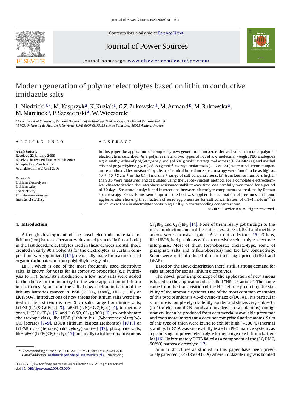 عکس صفحه اول مقاله: Modern generation of polymer electrolytes based on lithium conductive imidazole salts Modern generation of polymer electrolytes based on lithium conductive imidazole salts