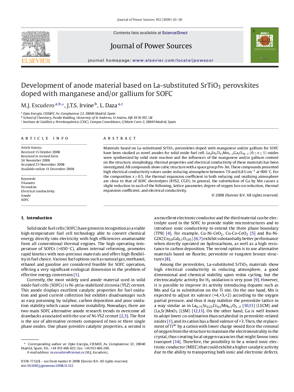 Development of anode material based on La-substituted SrTiO3 perovskites doped with manganese and/or gallium for SOFC