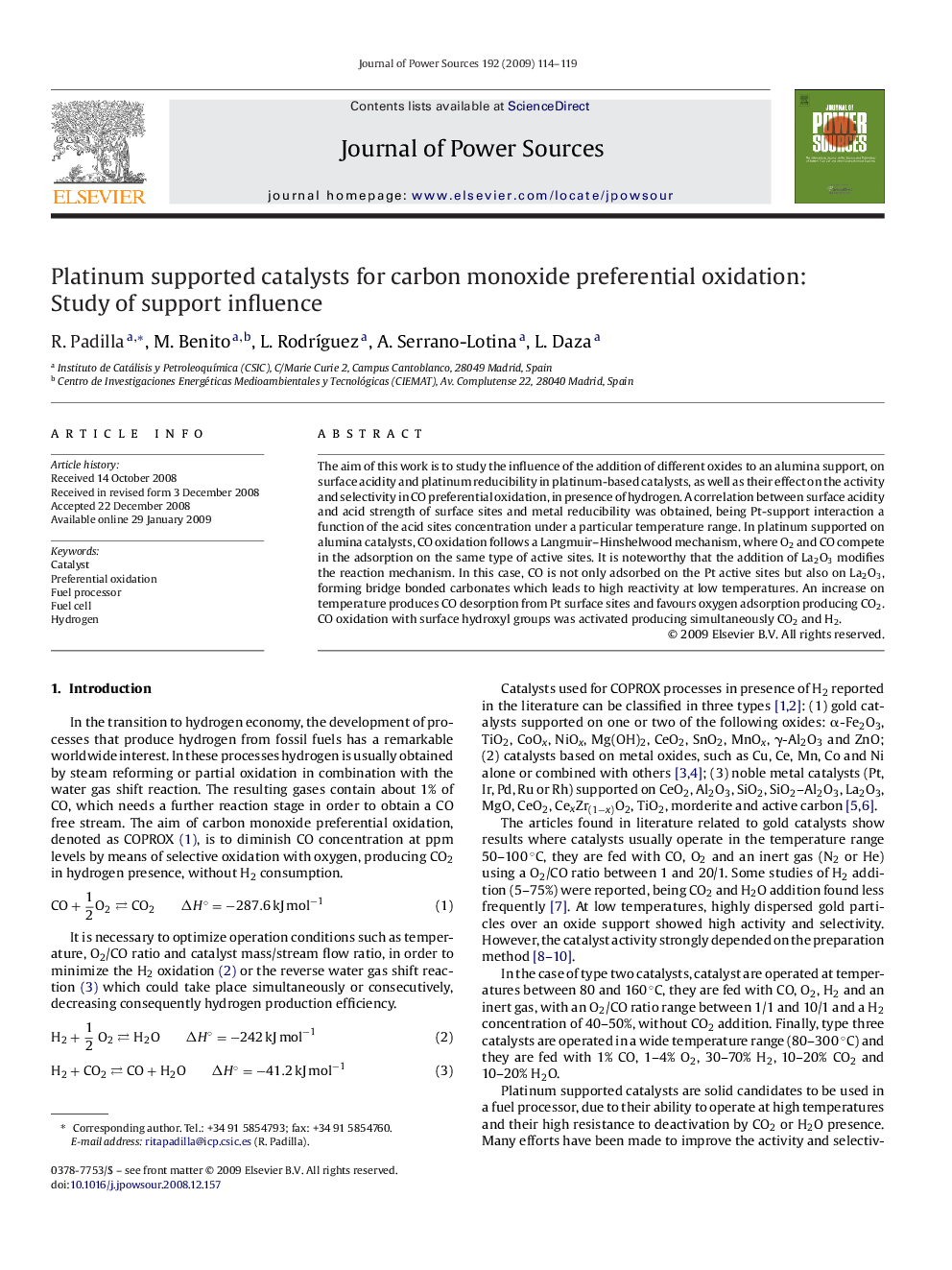 Platinum supported catalysts for carbon monoxide preferential oxidation: Study of support influence