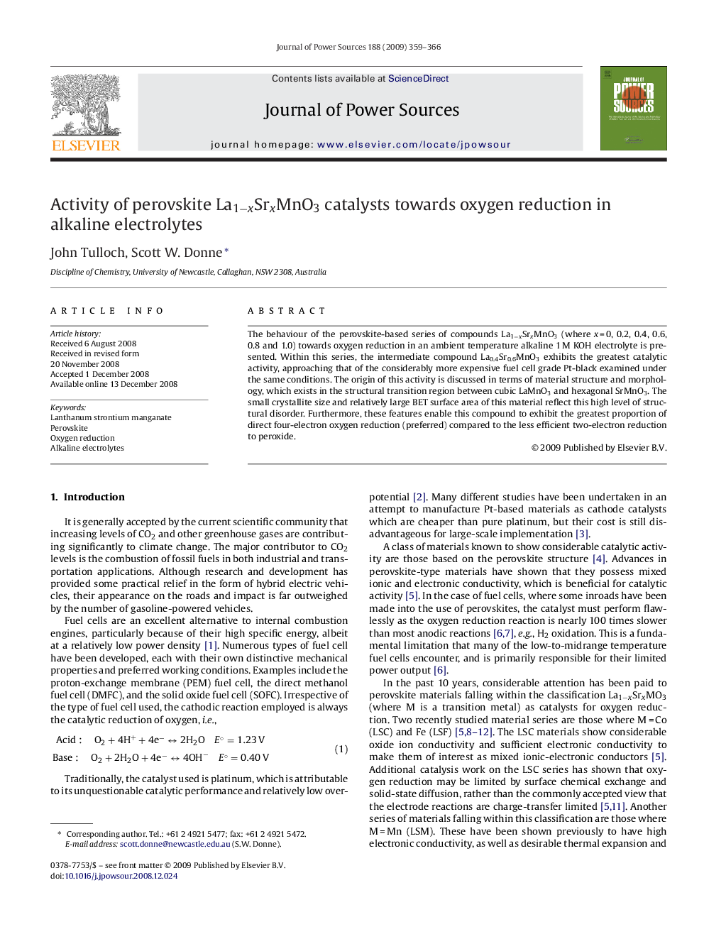 Activity of perovskite La1−xSrxMnO3 catalysts towards oxygen reduction in alkaline electrolytes