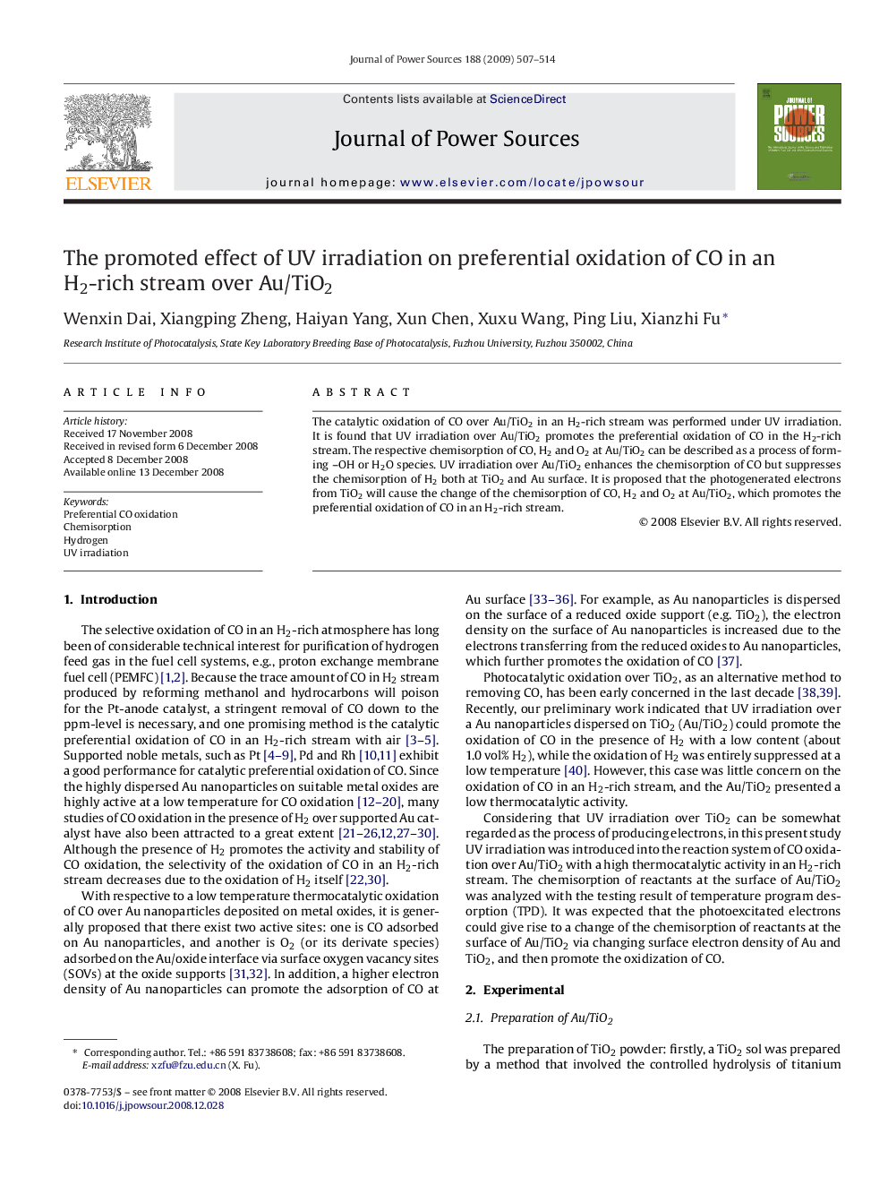 The promoted effect of UV irradiation on preferential oxidation of CO in an H2-rich stream over Au/TiO2