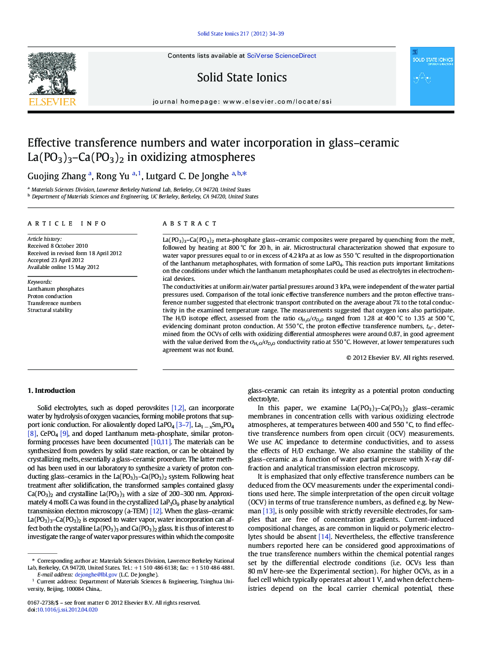 Effective transference numbers and water incorporation in glass-ceramic La(PO3)3-Ca(PO3)2 in oxidizing atmospheres