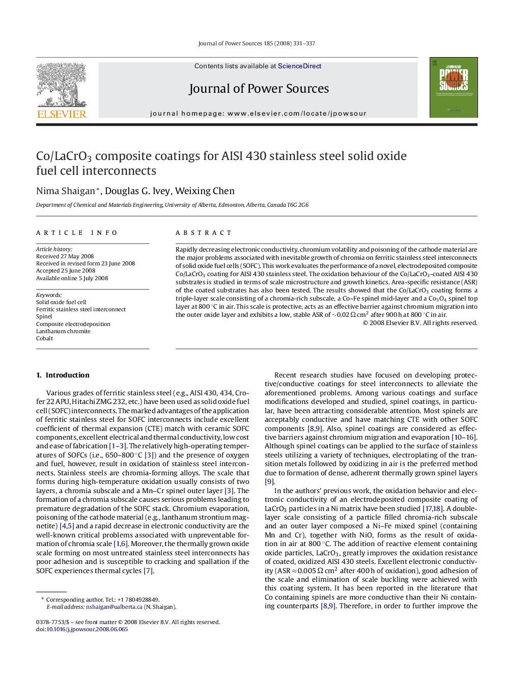 Co/LaCrO3 composite coatings for AISI 430 stainless steel solid oxide fuel cell interconnects