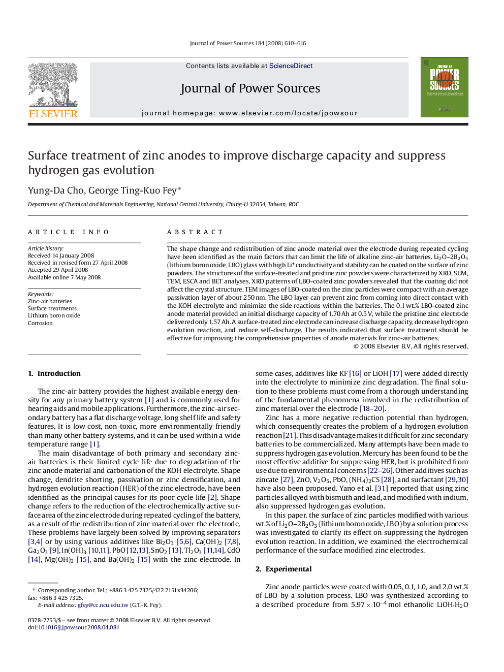 Surface treatment of zinc anodes to improve discharge capacity and suppress hydrogen gas evolution