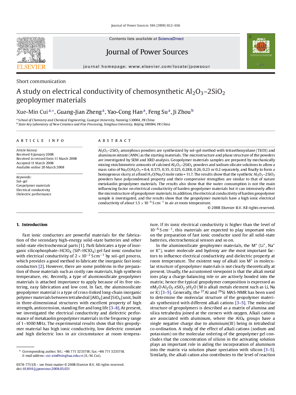 A study on electrical conductivity of chemosynthetic Al2O3–2SiO2 geoploymer materials