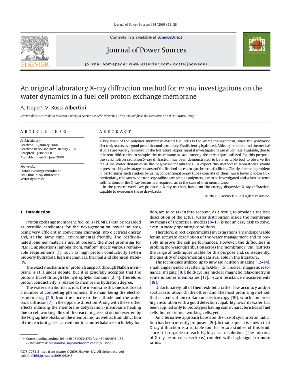 An original laboratory X-ray diffraction method for in situ investigations on the water dynamics in a fuel cell proton exchange membrane