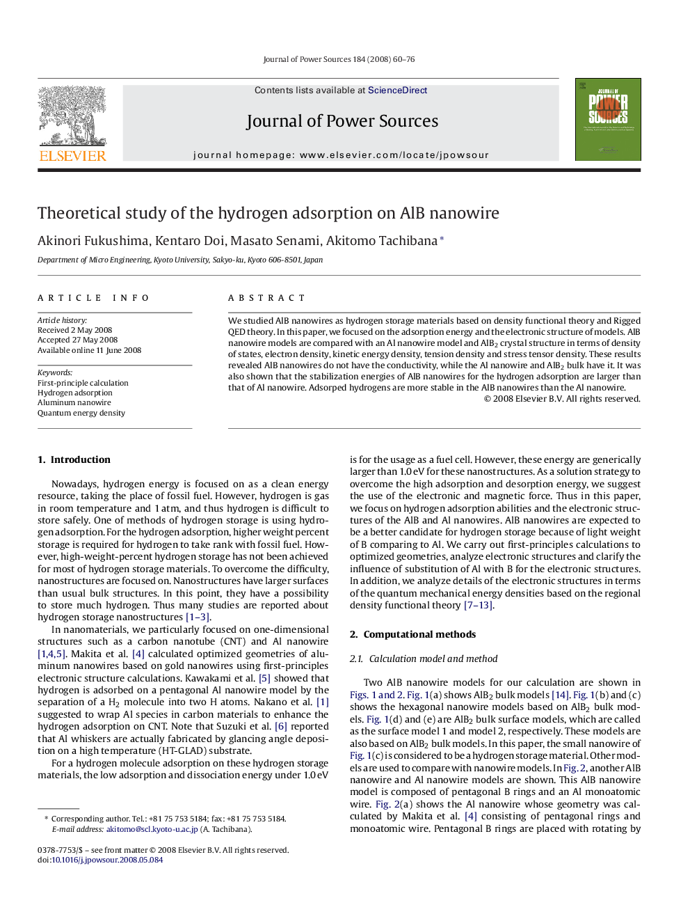 Theoretical study of the hydrogen adsorption on AlB nanowire