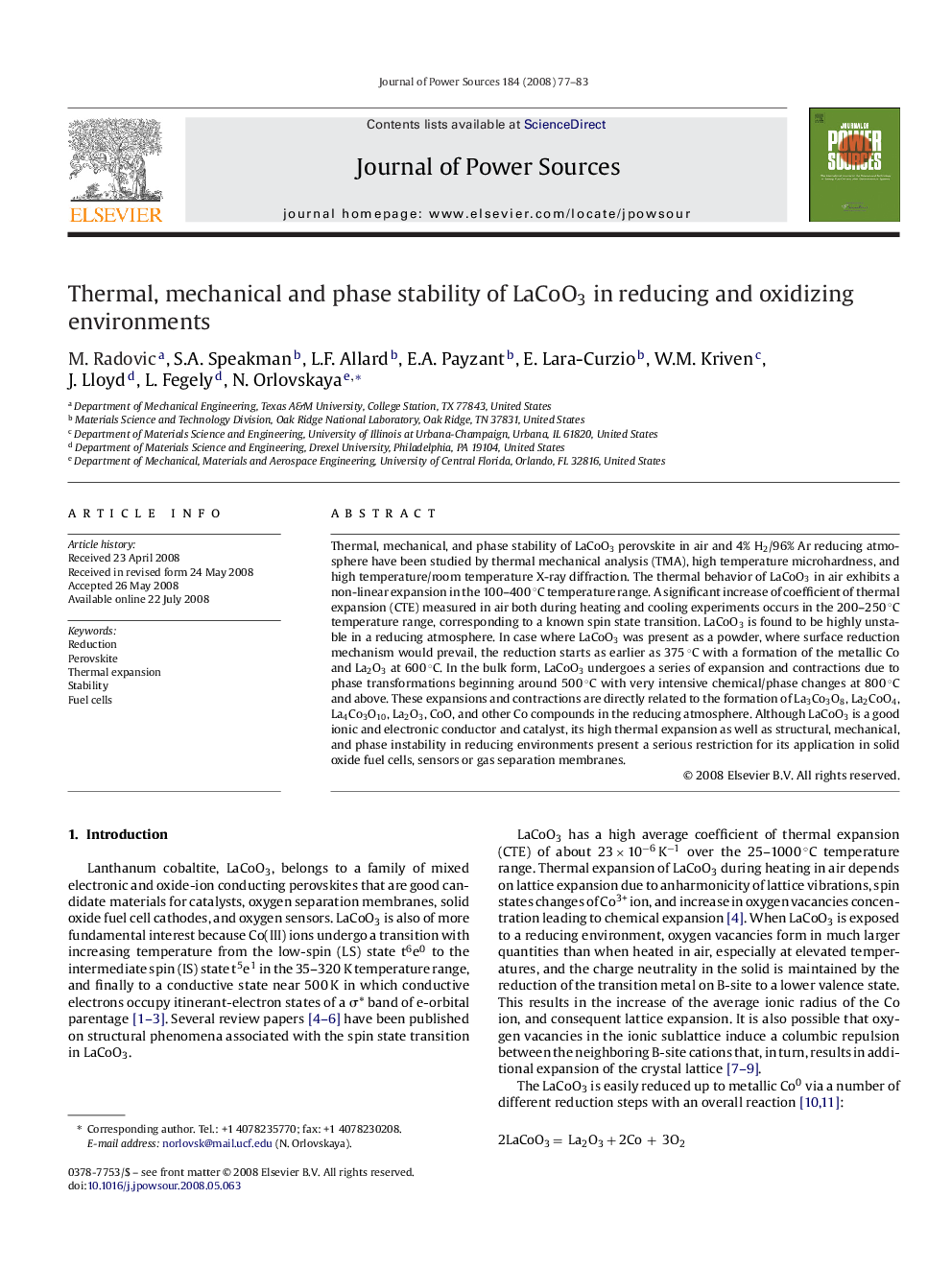 Thermal, mechanical and phase stability of LaCoO3 in reducing and oxidizing environments