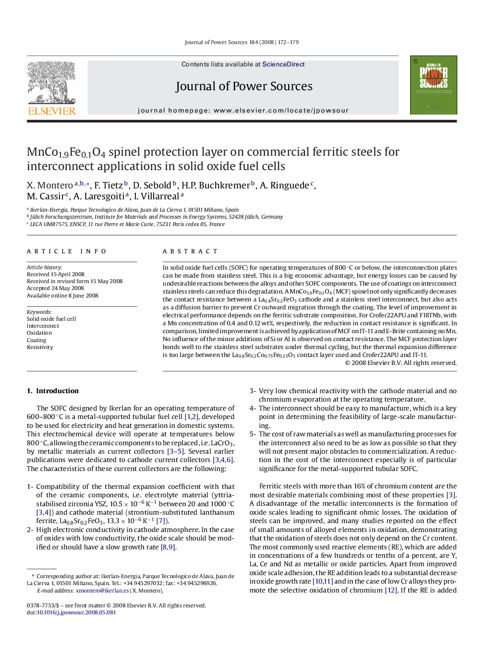 MnCo1.9Fe0.1O4 spinel protection layer on commercial ferritic steels for interconnect applications in solid oxide fuel cells