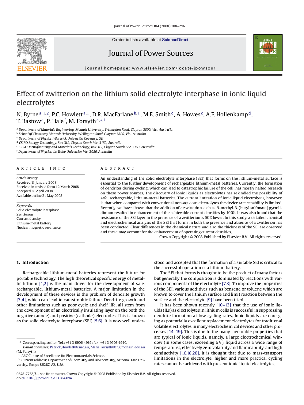 Effect of zwitterion on the lithium solid electrolyte interphase in ionic liquid electrolytes