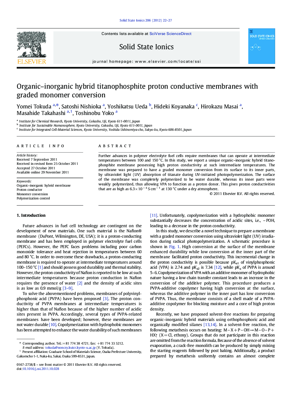 Organic-inorganic hybrid titanophosphite proton conductive membranes with graded monomer conversion