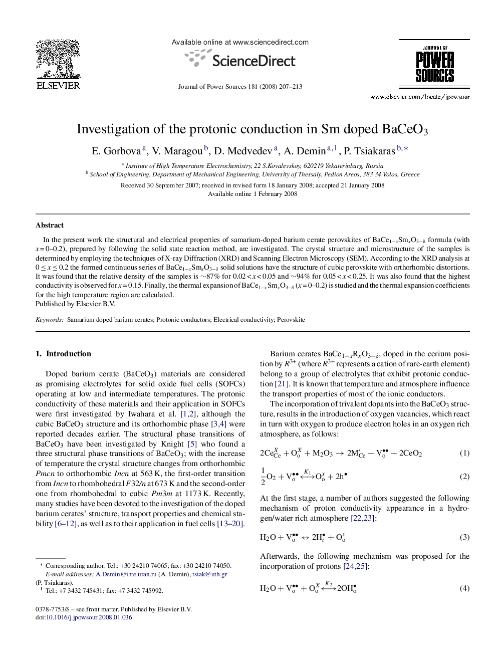 Investigation of the protonic conduction in Sm doped BaCeO3