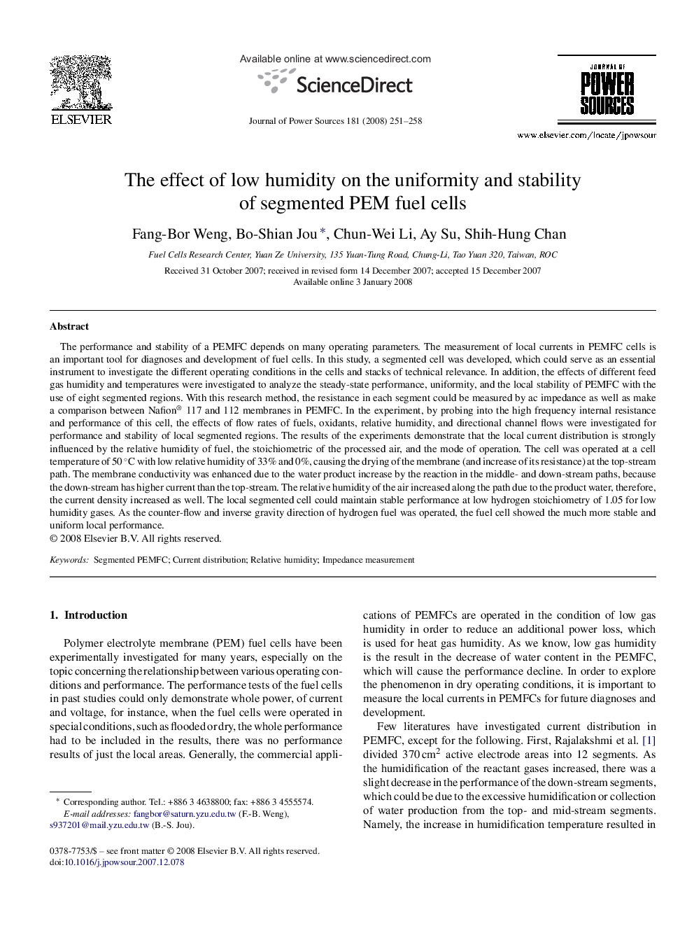 The effect of low humidity on the uniformity and stability of segmented PEM fuel cells