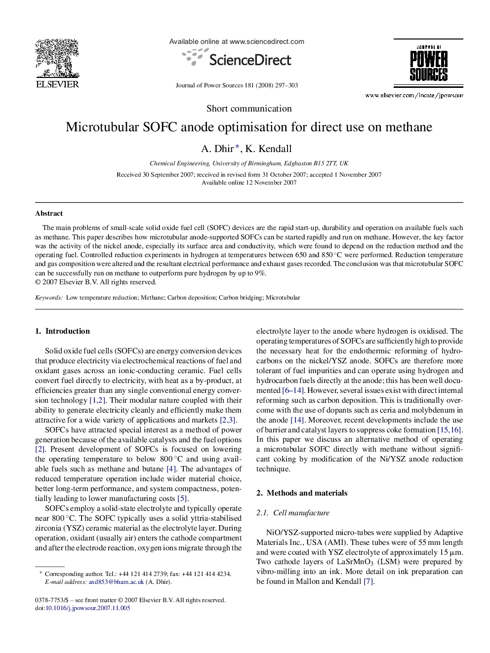 Microtubular SOFC anode optimisation for direct use on methane