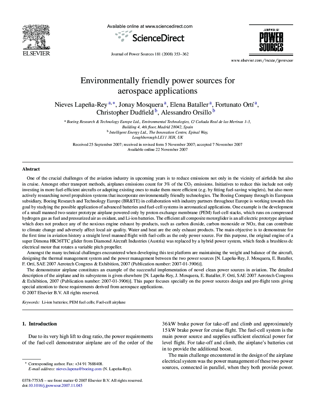 Environmentally friendly power sources for aerospace applications