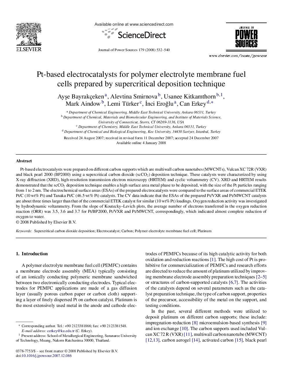 Pt-based electrocatalysts for polymer electrolyte membrane fuel cells prepared by supercritical deposition technique