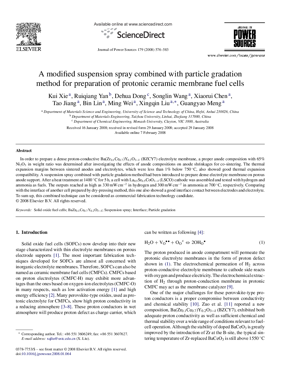 A modified suspension spray combined with particle gradation method for preparation of protonic ceramic membrane fuel cells