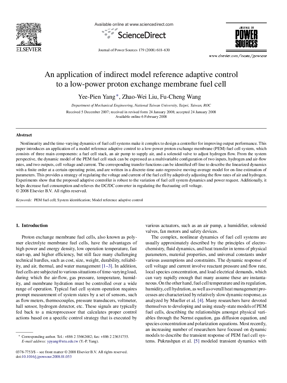 An application of indirect model reference adaptive control to a low-power proton exchange membrane fuel cell