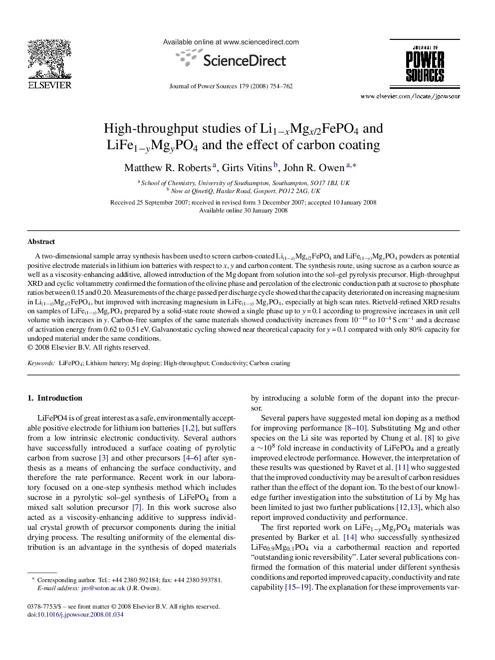 High-throughput studies of Li1−xMgx/2FePO4 and LiFe1−yMgyPO4 and the effect of carbon coating