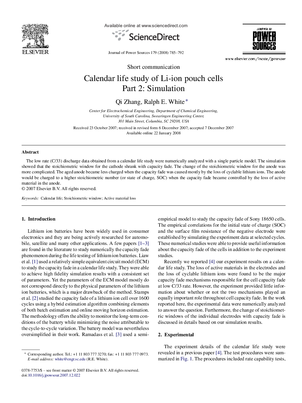 Calendar life study of Li-ion pouch cells: Part 2: Simulation