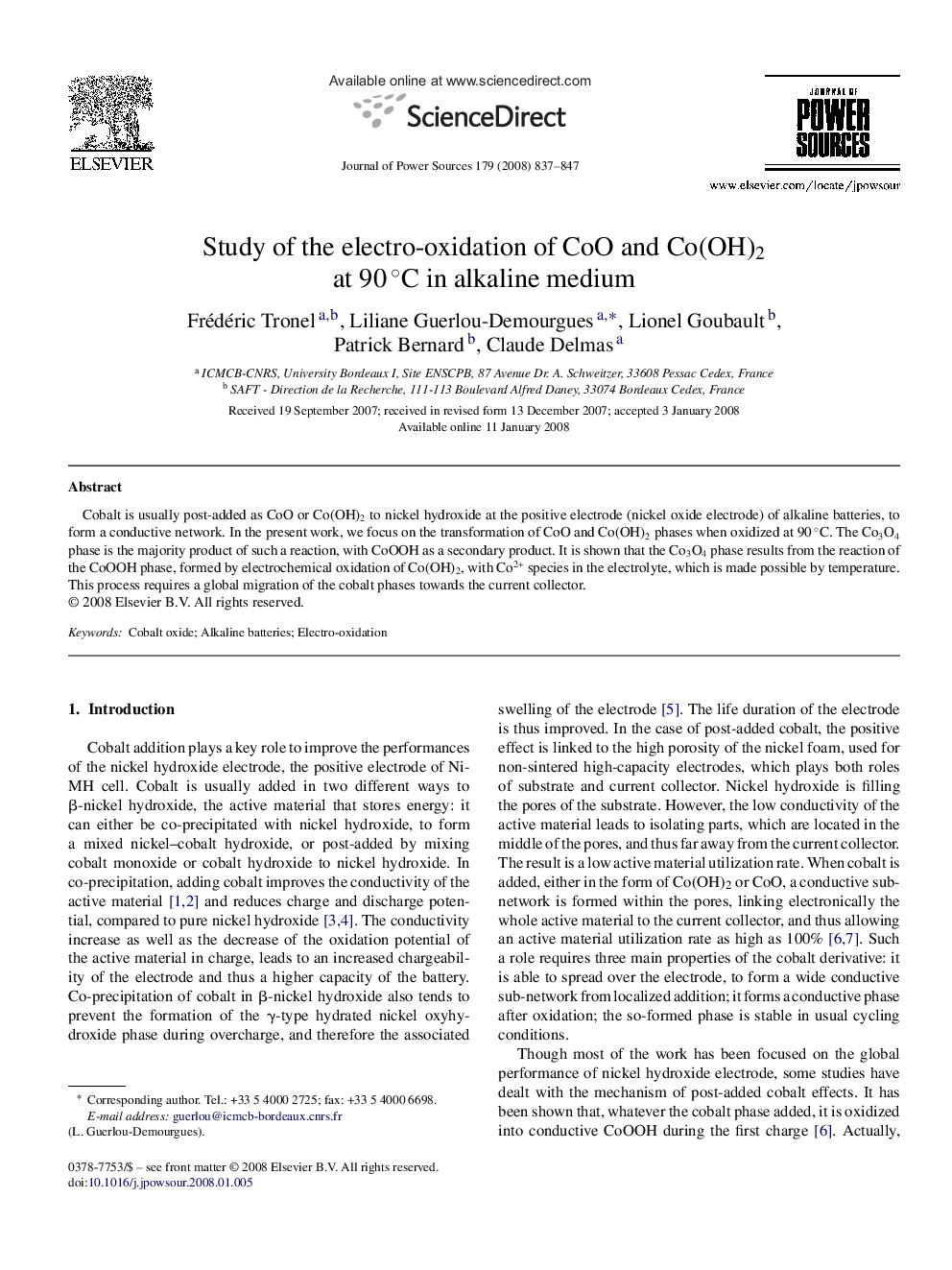 Study of the electro-oxidation of CoO and Co(OH)2 at 90 °C in alkaline medium