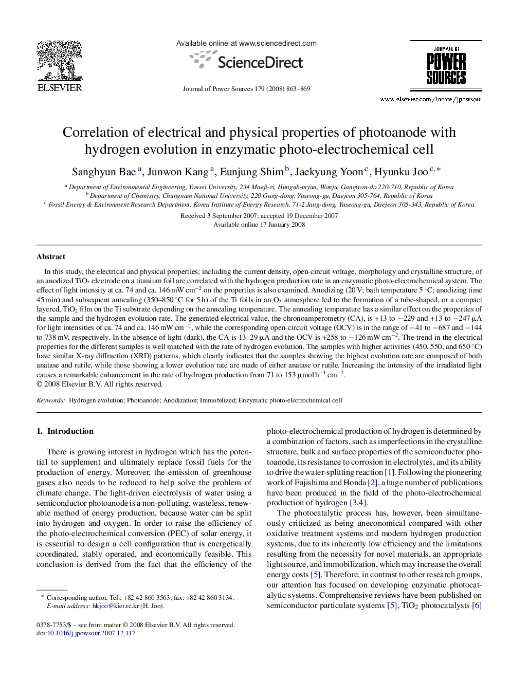 Correlation of electrical and physical properties of photoanode with hydrogen evolution in enzymatic photo-electrochemical cell