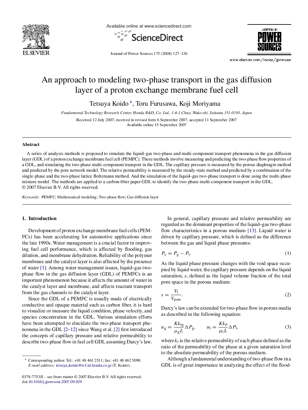 An approach to modeling two-phase transport in the gas diffusion layer of a proton exchange membrane fuel cell