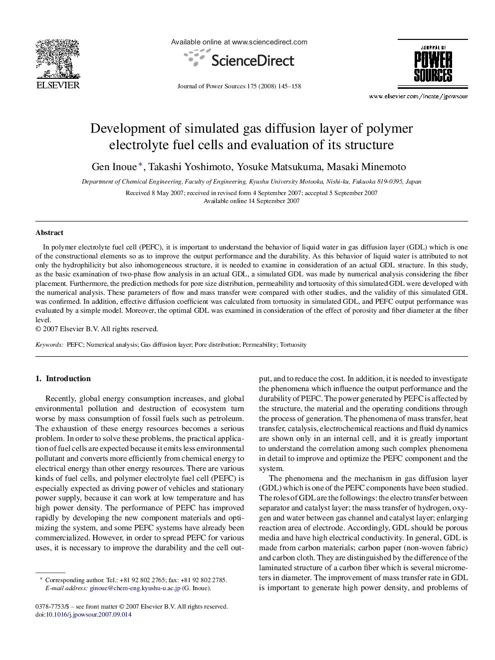 عکس صفحه اول مقاله: Development of simulated gas diffusion layer of polymer electrolyte fuel cells and evaluation of its structure Development of simulated gas diffusion layer of polymer electrolyte fuel cells and evaluation of its structure