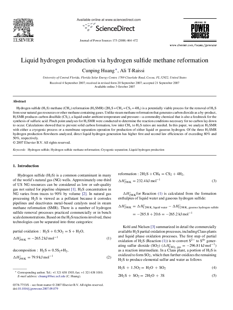 Liquid hydrogen production via hydrogen sulfide methane reformation