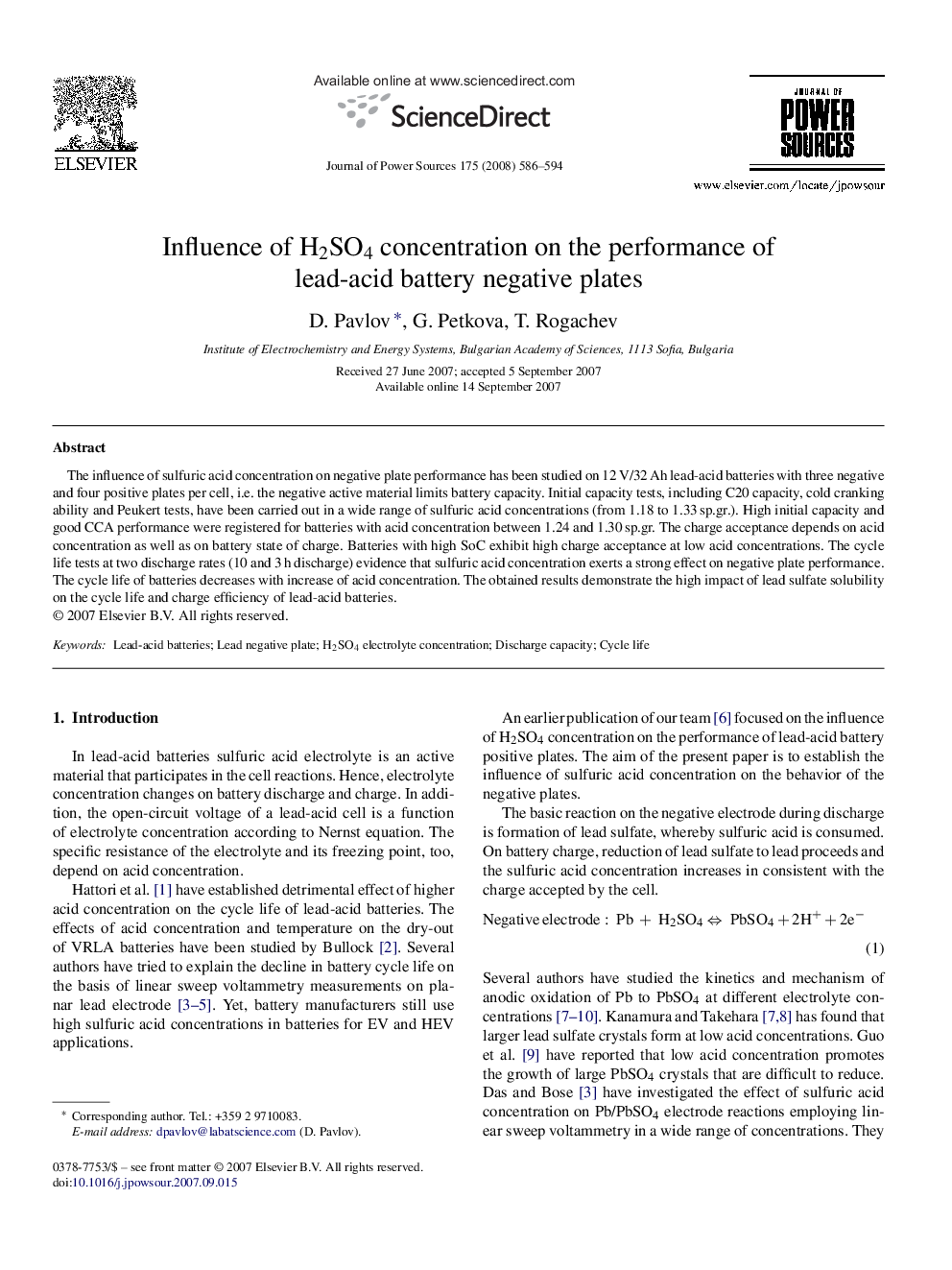 Influence of H2SO4 concentration on the performance of lead-acid battery negative plates