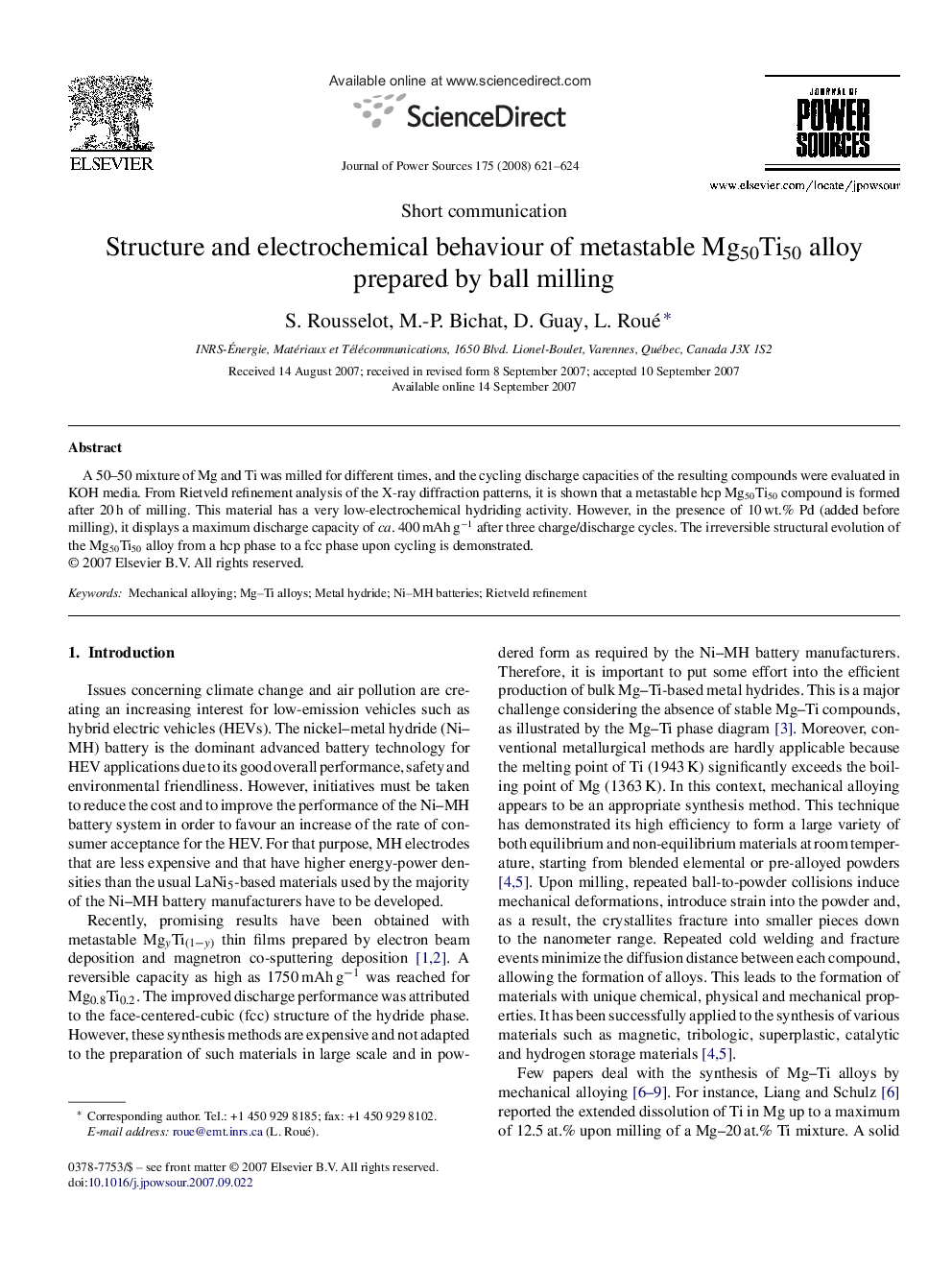 Structure and electrochemical behaviour of metastable Mg50Ti50 alloy prepared by ball milling