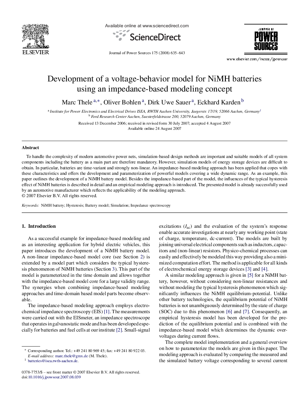 Development of a voltage-behavior model for NiMH batteries using an impedance-based modeling concept