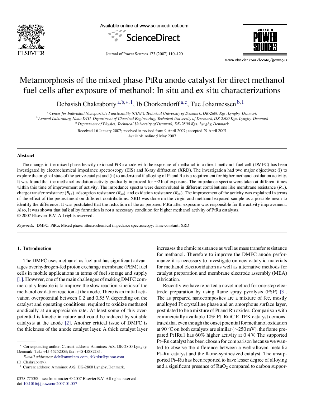 Metamorphosis of the mixed phase PtRu anode catalyst for direct methanol fuel cells after exposure of methanol: In situ and ex situ characterizations