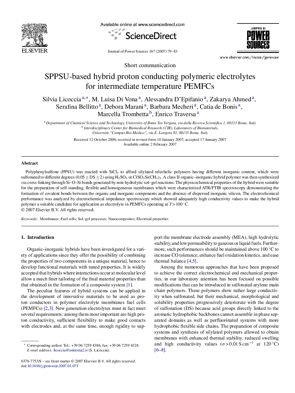 SPPSU-based hybrid proton conducting polymeric electrolytes for intermediate temperature PEMFCs